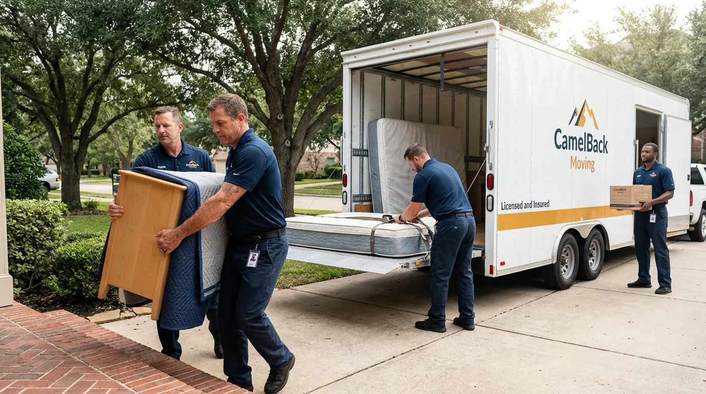 Crew loading residential truck for cross-state move from Garyville, LA