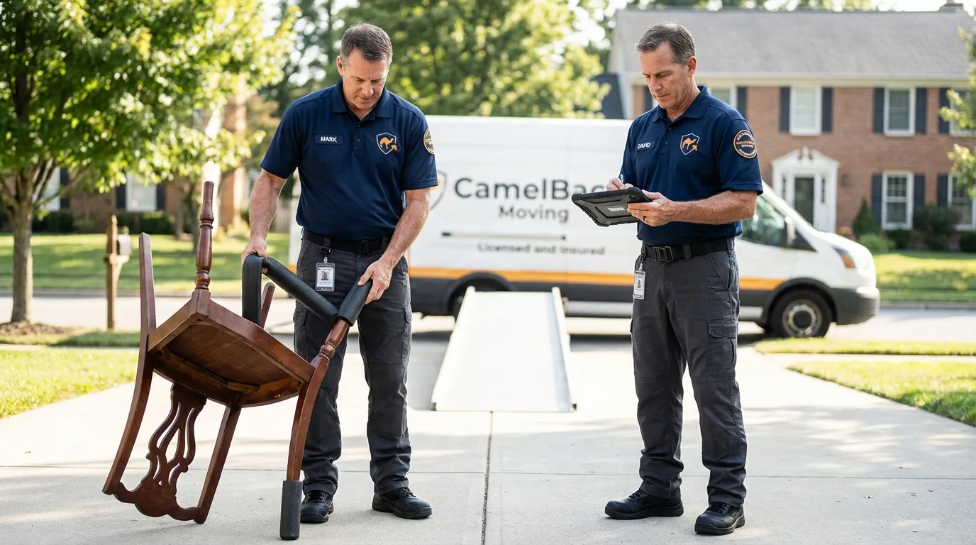 Movers inspecting furniture for damage prevention before loading in Garyville, LA