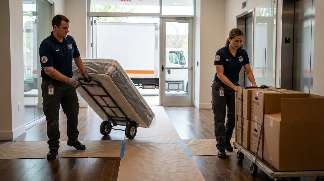 Professional apartment movers loading elevator in Garyville, LA